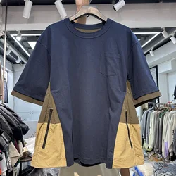 Side stitching color bump hem drawstring plus two layers of short-sleeved shirt profile