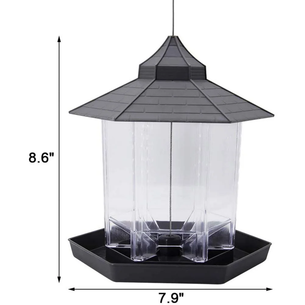 Automatische Vogelvoeder Hangend Voedsel Voeden Gereedschap Zeshoekige Grote Capaciteit Wilde Vogelvoeder Met Hang Touw Tuin Yard Decor