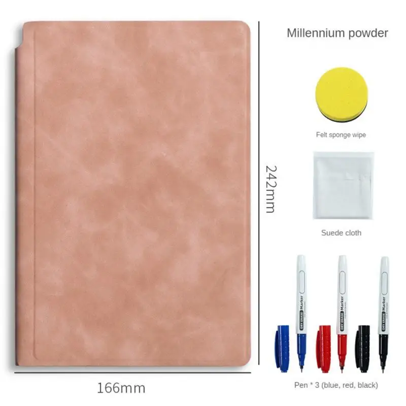 A5 Reusable Whiteboard Notebook Leather Memo Free Whiteboard Pen Erasing Cloth Weekly Planner Portable Stylish Office Notebooks