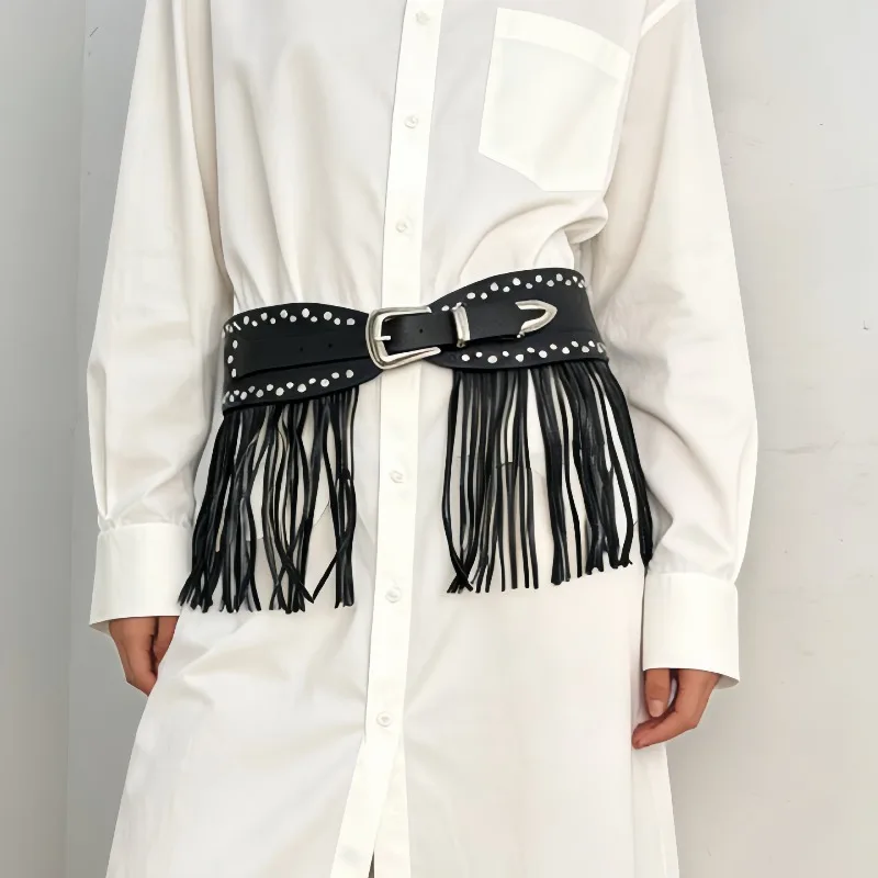 

Y2K Punk Tassel Wide Waistband with Tassel Studded Street Personality Outfit Carnival Party or Retro Night Wear