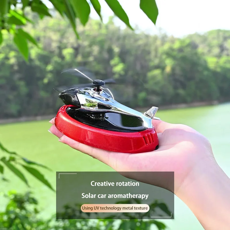 Solar Powered Rotating Helicopter Car Air Freshener Aromatherapy Diffuser Alloy Abs Wooden Fragrance Auto Air Freshener - view 2