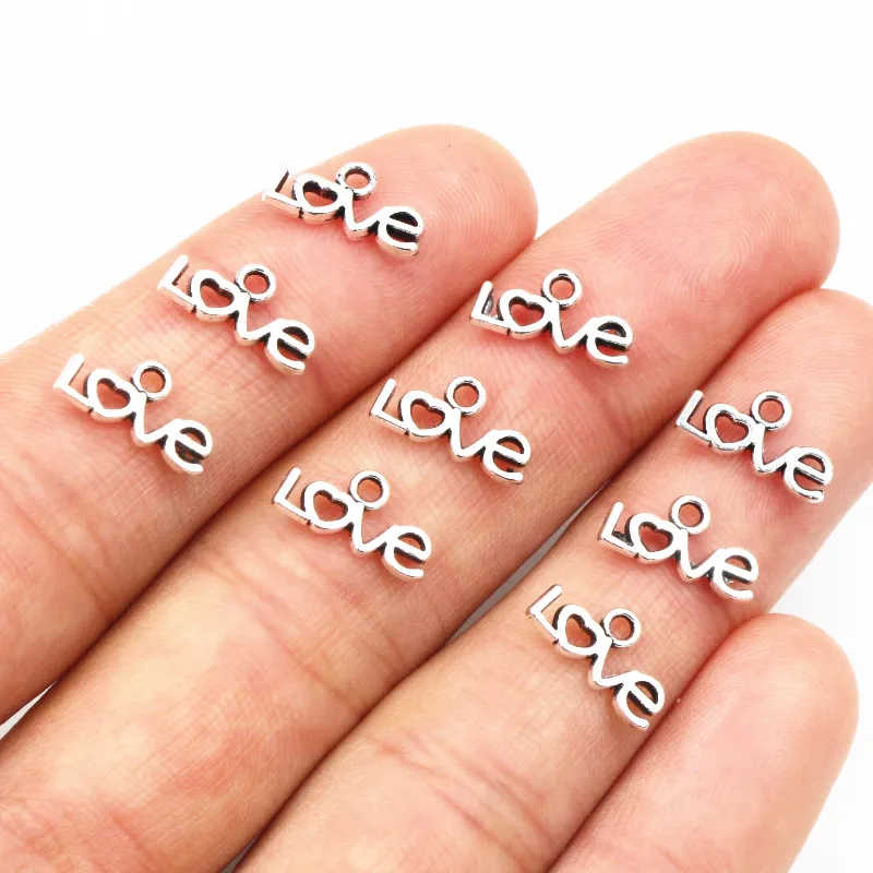 50pcs 6x12mm Antique Silver Plated LOVE Letter Charms Pendant DIY Jewelry Making Accessories For Necklace Bracelet Findings