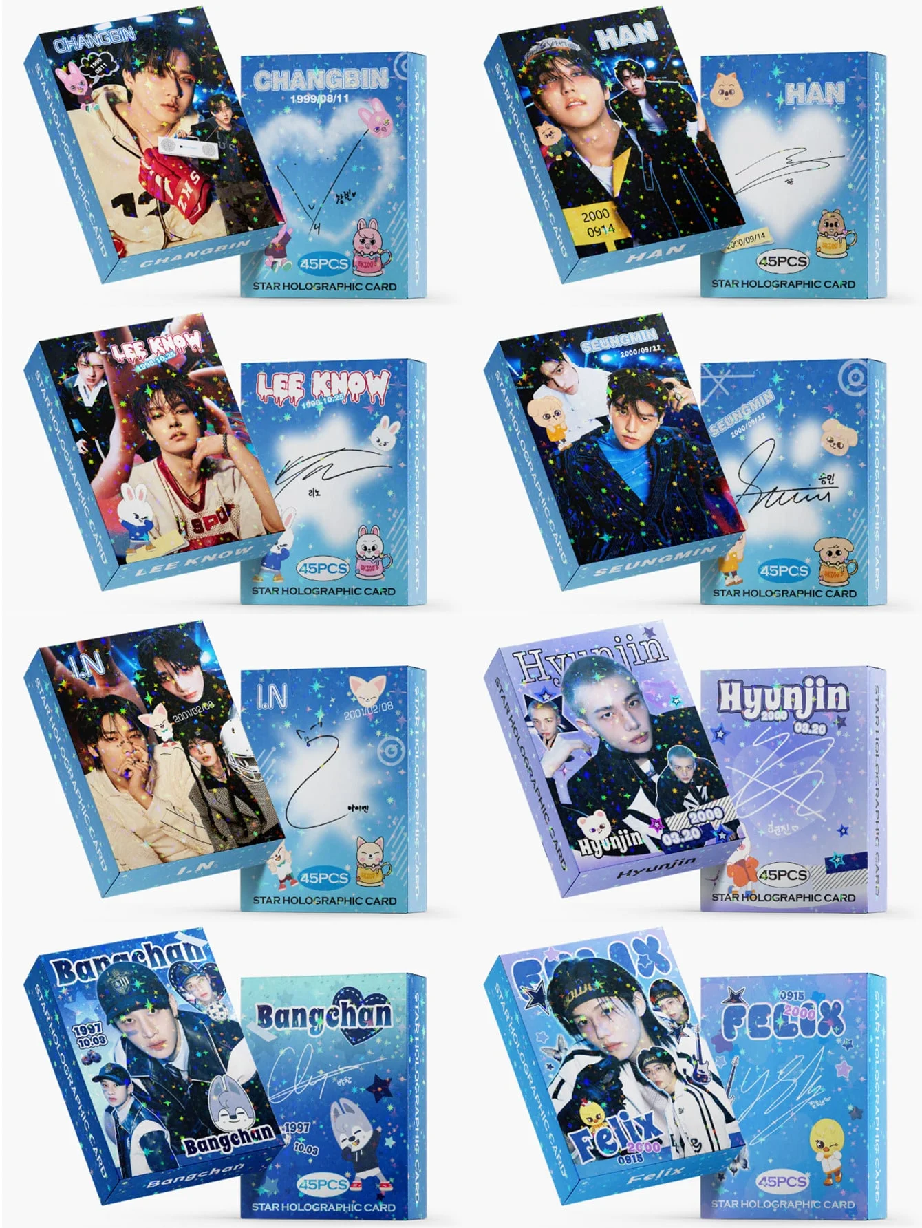 

Kpop 45Pcs Holographic Laser Cards Straykids Exquisite Photo Cards High-Definition Photo Cards Collectible Cards Fan Merchandise Small Gifts Halloween Christmas Gifts