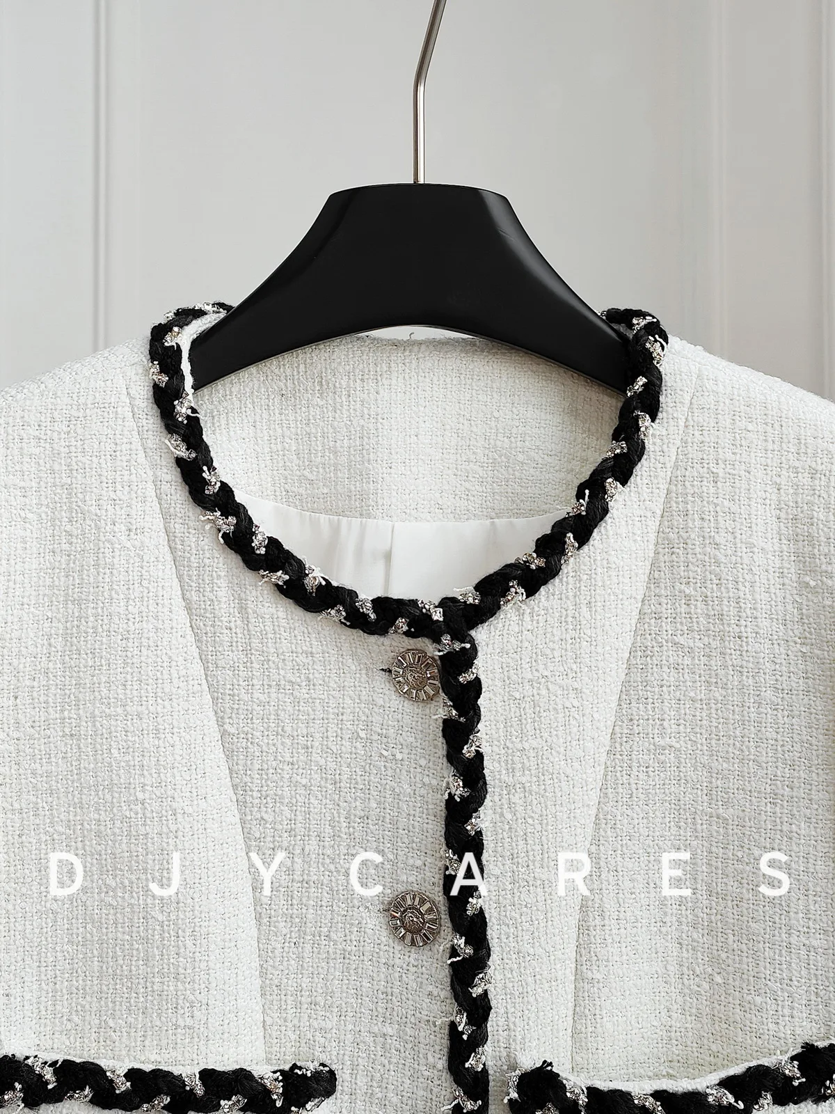 New Tweed pure handmade white Fried Dough Twists ribbon temperament coat big size