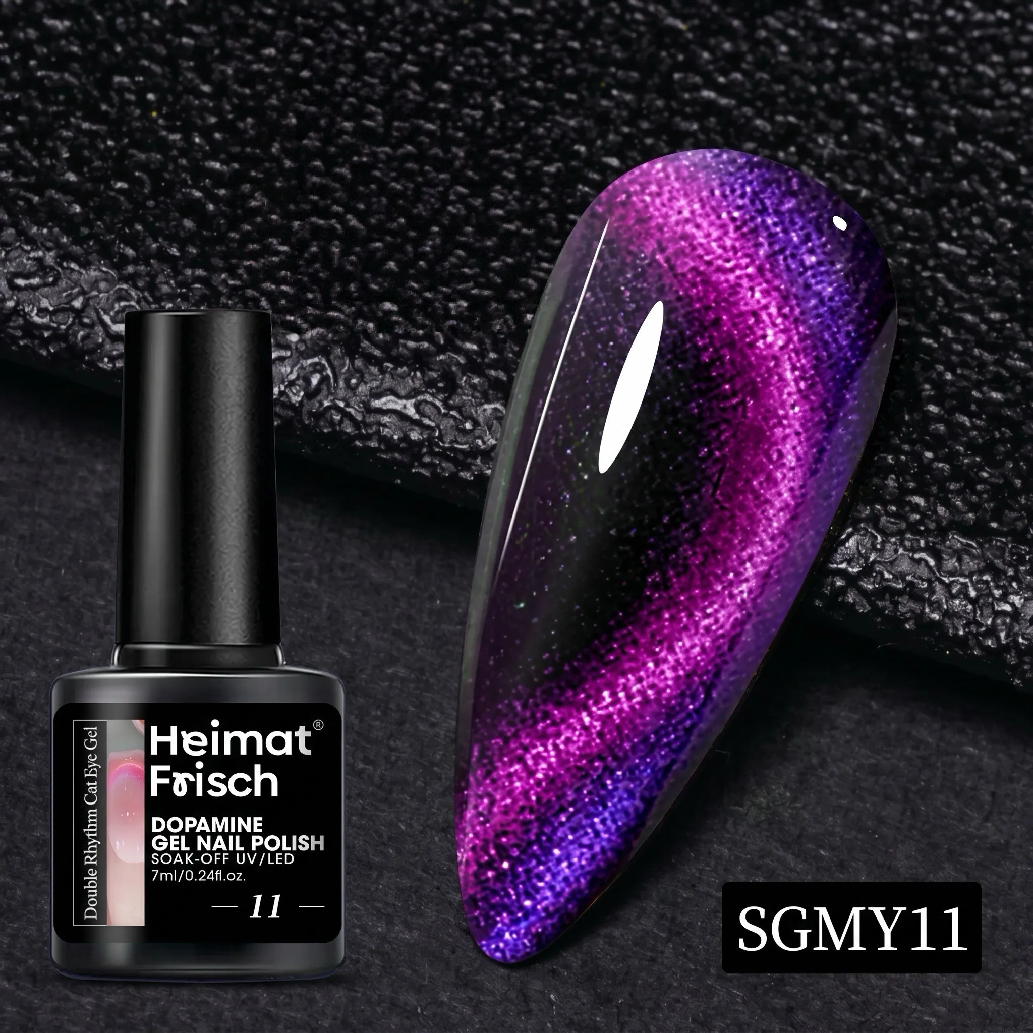 Heimat Frisch 7ml Single Bottle Double-Edge Cat Eye Gel Polish with Black Neon Polarized Chameleon Effect, Perfect for Party