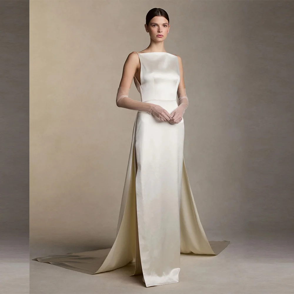 

Customized Elegant Satin Mermaid Sleeveless Evening Dress Modern Backless Celebrity Gowns Court Train Bespoke Occasion Gowns