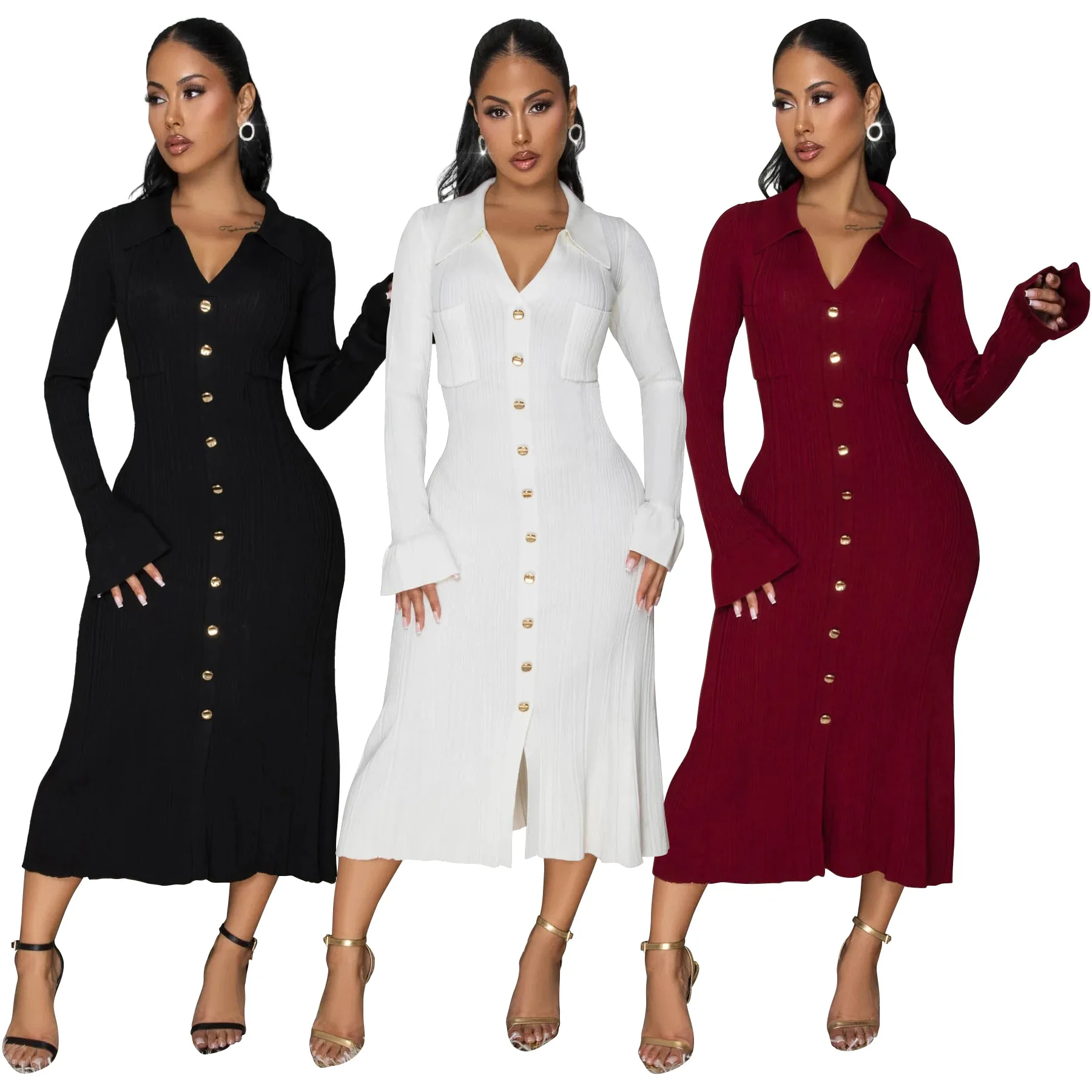 

Womens Sweater Dress Fall Teacher Oufits 2026 Long Sleeve Business Casual Bodycon Split Ribbed Knit Midi Dresses