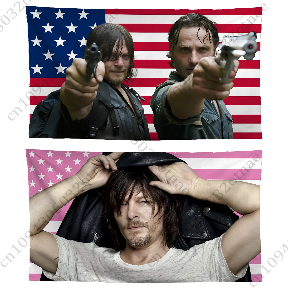 Norman Reedus W-Walking D-Dead Pink America Flag Tapestry Śmieszny Baner Do College Dorm Outdoor Living Room Wall Art Decor Party