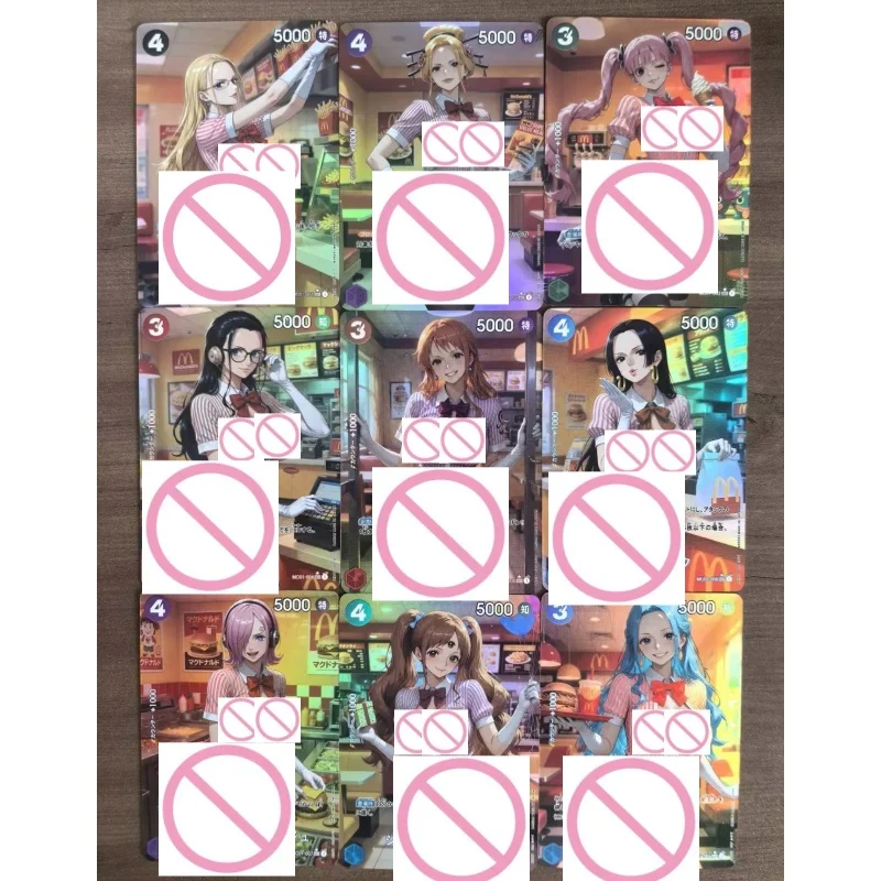 9pcs One Piece Fast Food Clerk Theme Fan Kalifa Black Maria DIY Folding Flash Card Perona Nico Robin ACG Goddess Game Anime Card