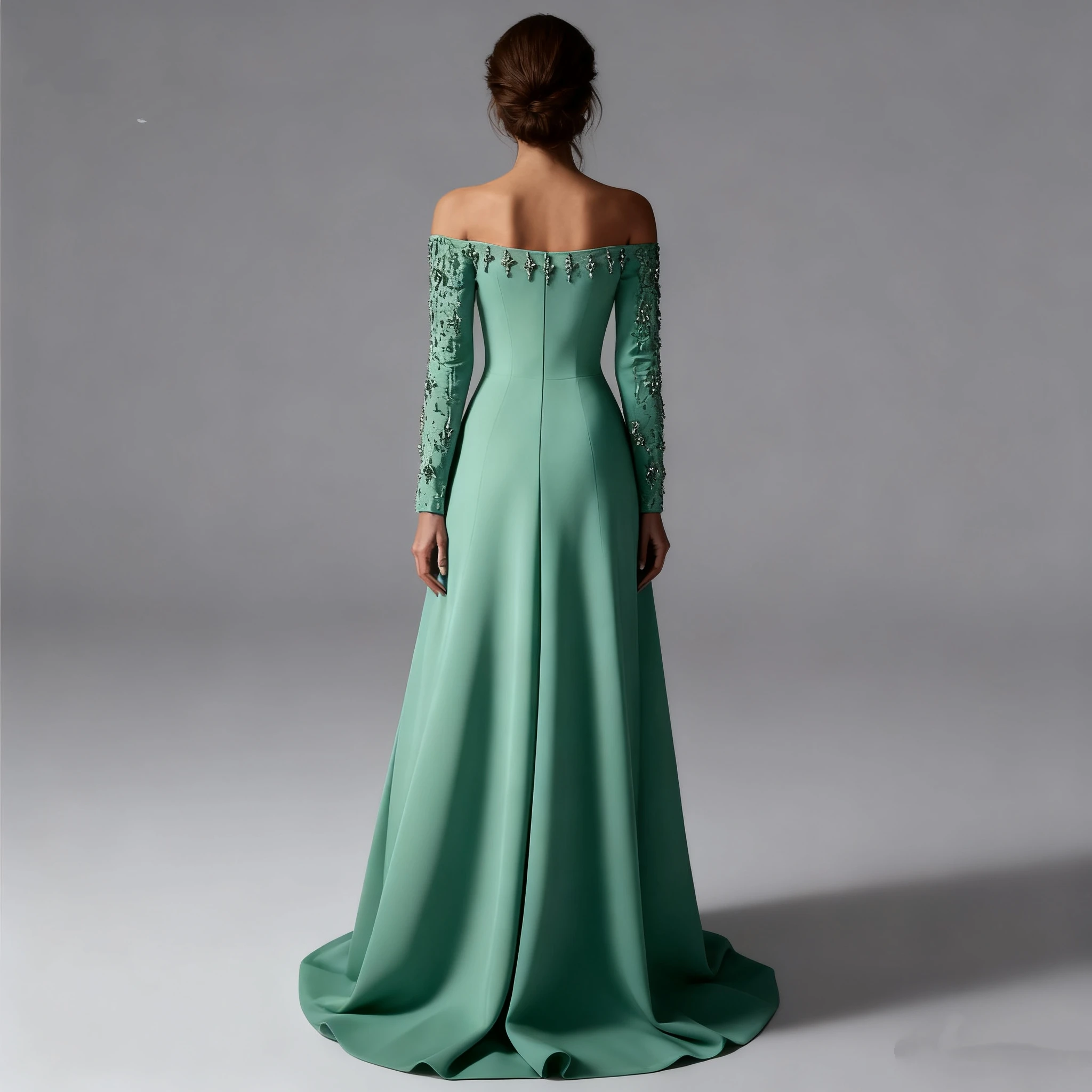 تدابير مخصصة خضراء أنيقة كريستال الديكور فساتين السهرة قارب الرقبة ثلاثة أرباع الأكمام فساتين السهرة زائدة رسمية #2