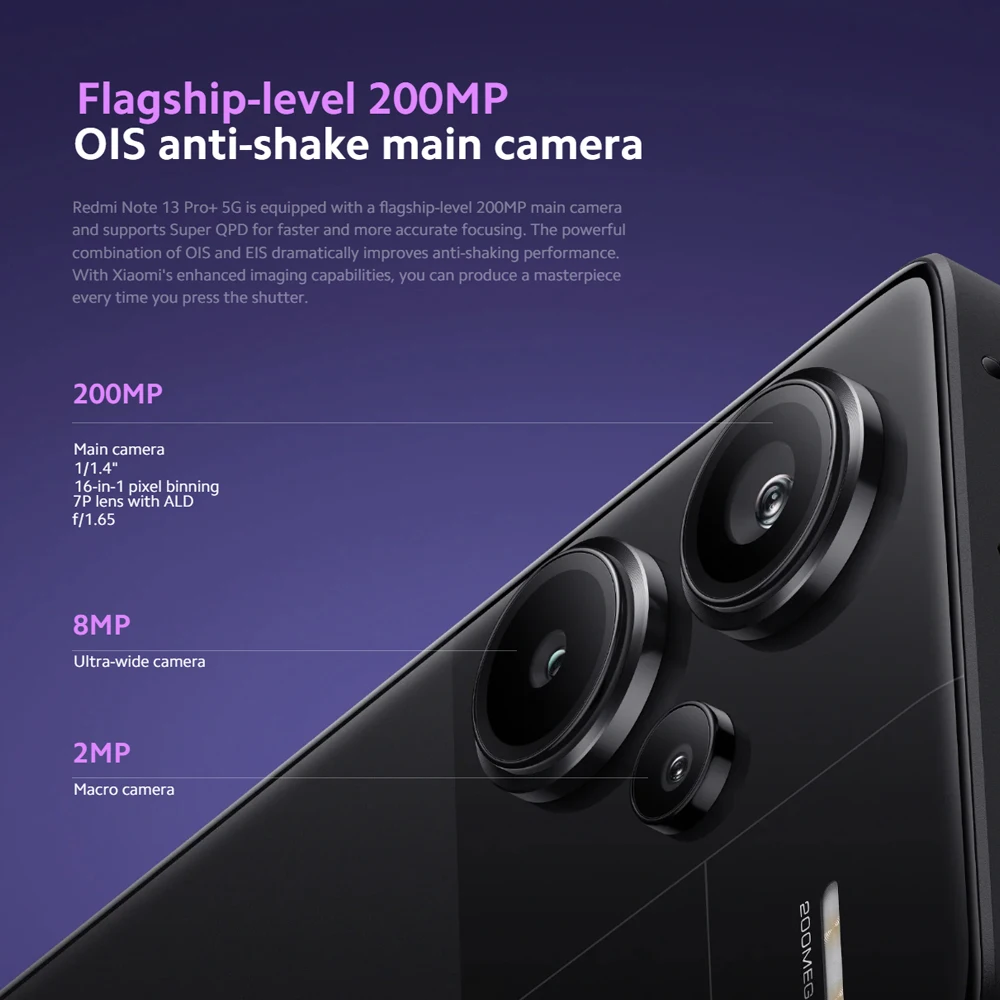 Xiaomi Redmi Note 13 Pro Plus 5G Wereldwijde Versie Smartphone 120W Hypercharge Mediatek Dimensity 7200-Ultra 200mp Ois Camera Nfc