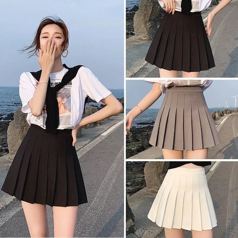 

2024 New High Waist Pleated Skirt Women's Spring Summer Slimming Bla White Briti Sle Polyester Fiber Busin Home