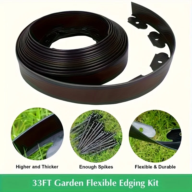 No Dig Landscape Edging Kit, Flexible Plastic Garden Border with Spikes for Lawn, Flower Bed, Pathway & Yard Landscaping