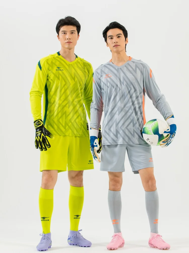 SUNAIS Herren Torwart-Trikot Kinder Langarm Fußball-Uniform Set Fußballshorts und Socken Atmungsaktive Schnelltrocknende Trainingsausrüstung