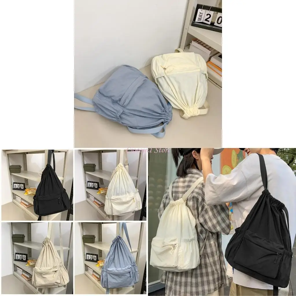 

Y1UB Vintage Canvas Drawstring Backpack Large Capacity Travel School Bag for Unisex