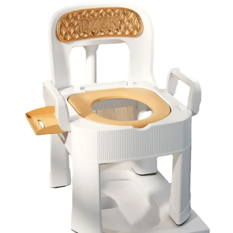 Adjustable Height Potty Chair NonSlip AntiRollover Pregnant Women\'s Commode Leather Backrest Portable Toilet Seat