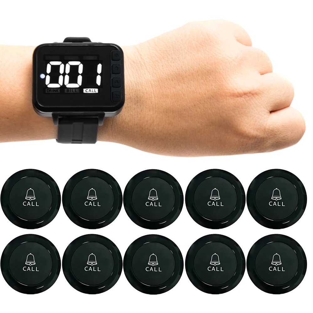 

Long Range Wireless Watch Pager System Customer Table Service Call Bell High Visibility Calling System Pagers