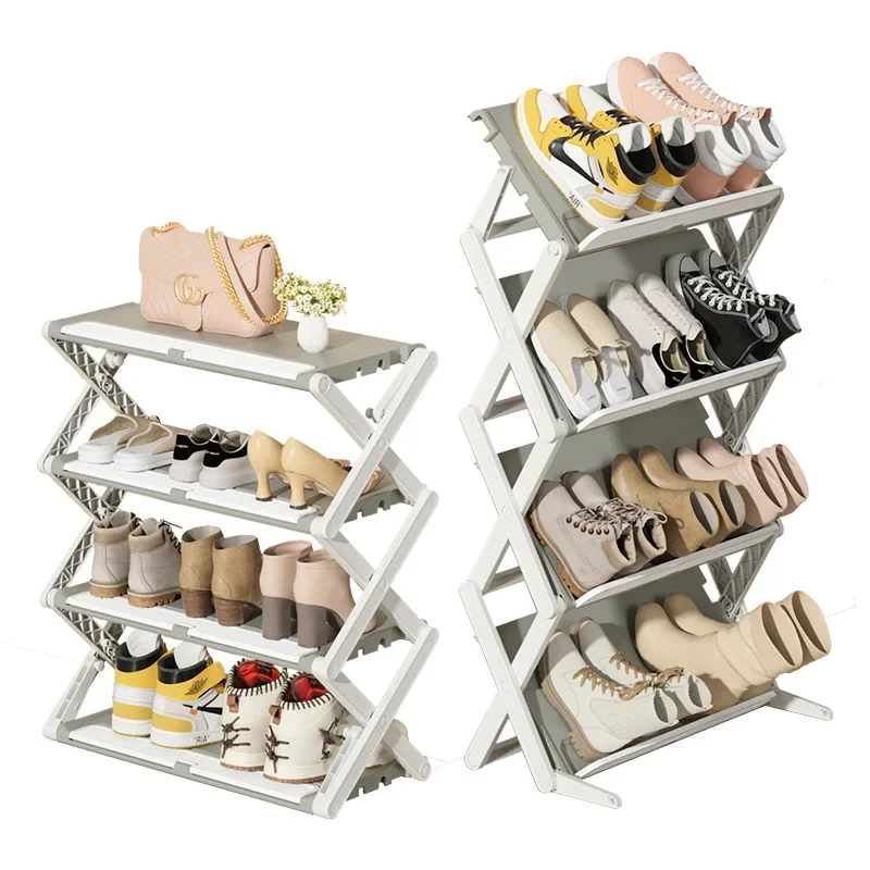 Multi-Layer Space Saving Simple Shoe Rack Dormitory Multi-Functional Storage Shelf Folding Shoe Cabinet At Home Door Slit Rack