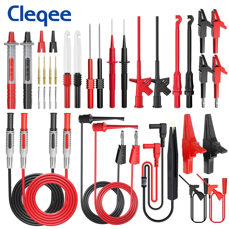 Cleqee P1300g 35 Peças Banana Plug Multímetro Teste Kit de Chumbo Gancho de Teste Clipe Jacaré Teste Automotivo Piercing Punctura Sondas