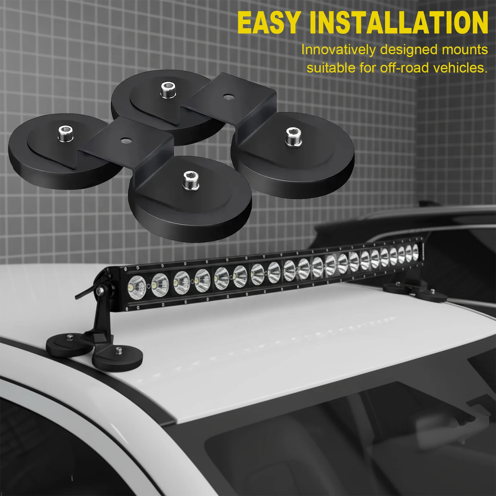 

2PCS Magnetic Base Light Bar Mounts Universal Fit Strong Sucker Holder for LED Pod Work Lights Auxiliary Driving Lamp