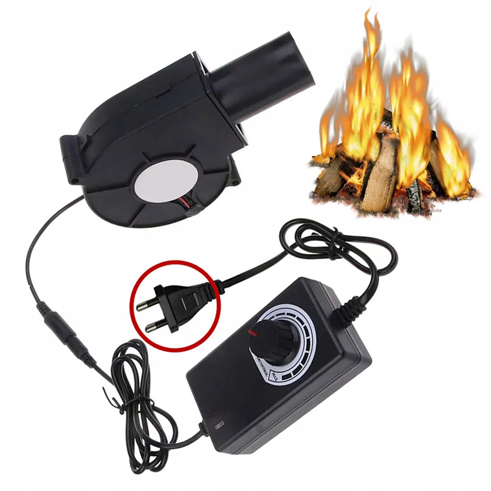 12V BBQ-Ventilator Tragbarer Luftgebläse Handgehaltener Grillgebläse mit Luftansauganschluss Stromversorgung Geschwindigkeitsregler Kochgebläse EU-Stecker