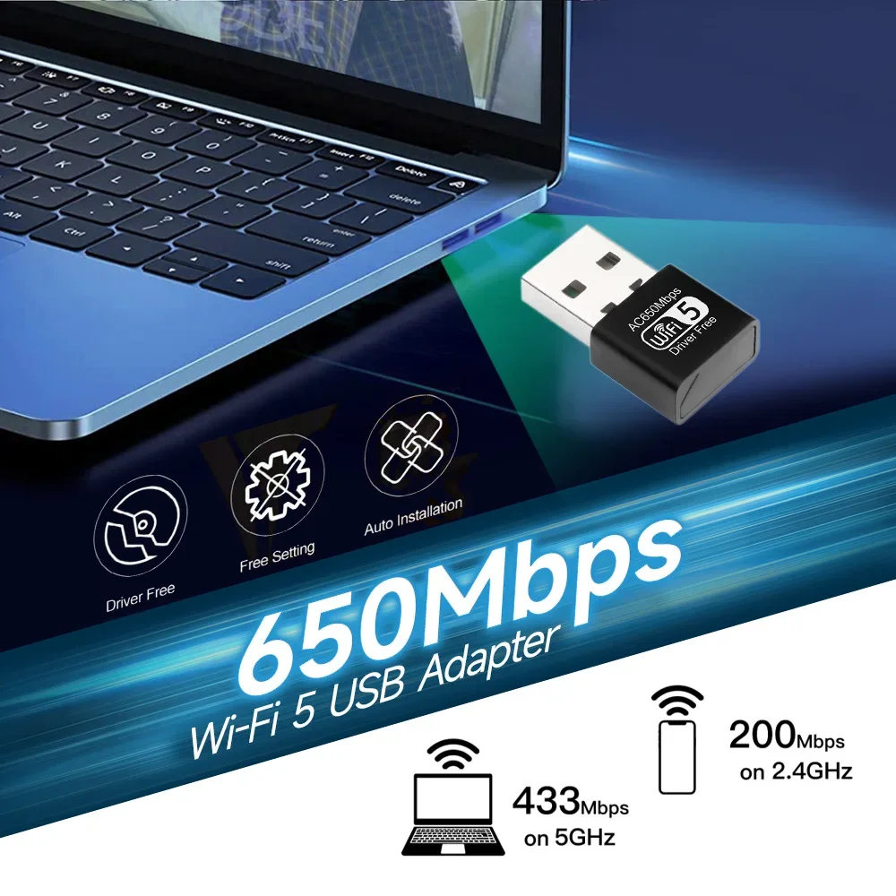 650Mbps USB WiFi Network Card Dual Band 2.4G 5GHz WiFi 5 Free Driver Dongle Wireless Receiver Adapter For PC Desktop Laptop