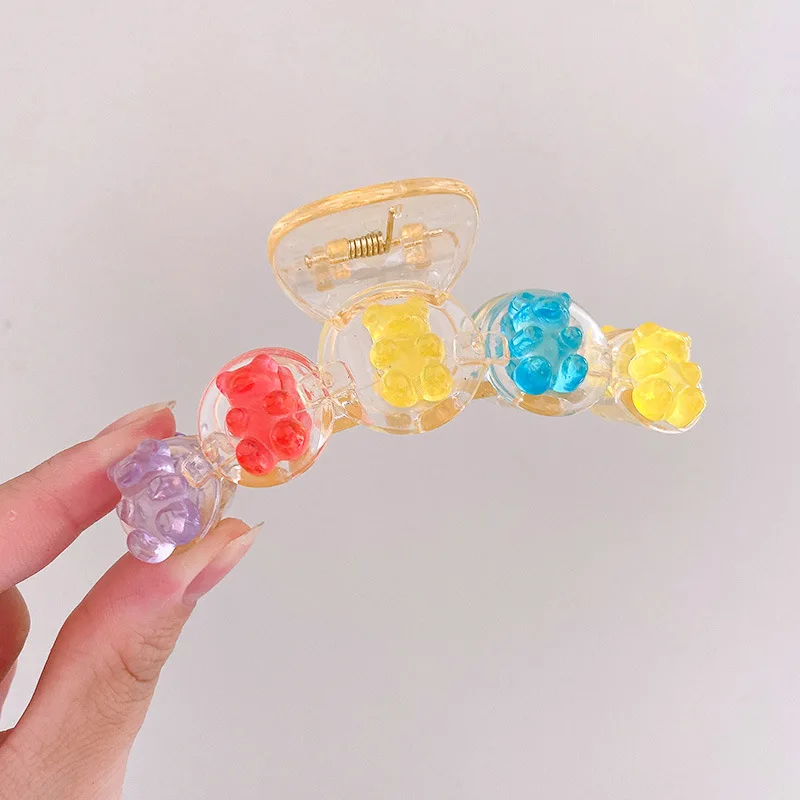 Cute Colored Transparent Cartoon Bear Hair Claws Headwear Women Girls Summer Korean Sweet Acrylic Hair Clip Hair Accessories