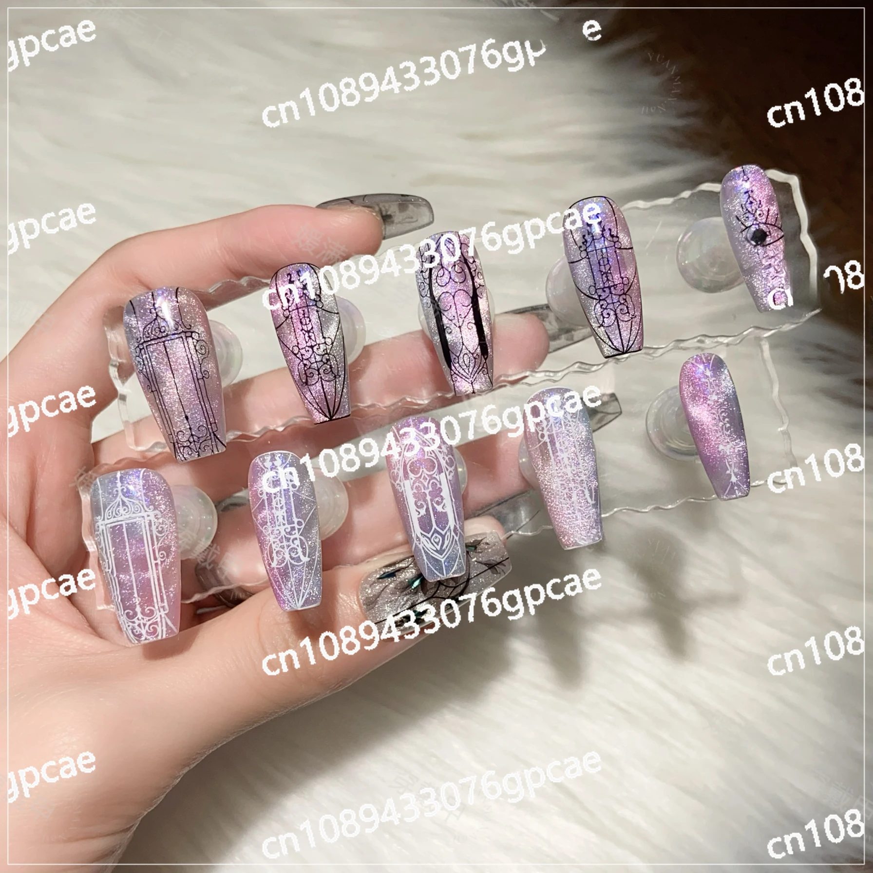 [Flower Window] Baroque Window Grilles Hand-worn Manicure Film Long and Short Models Show White Early Autumn