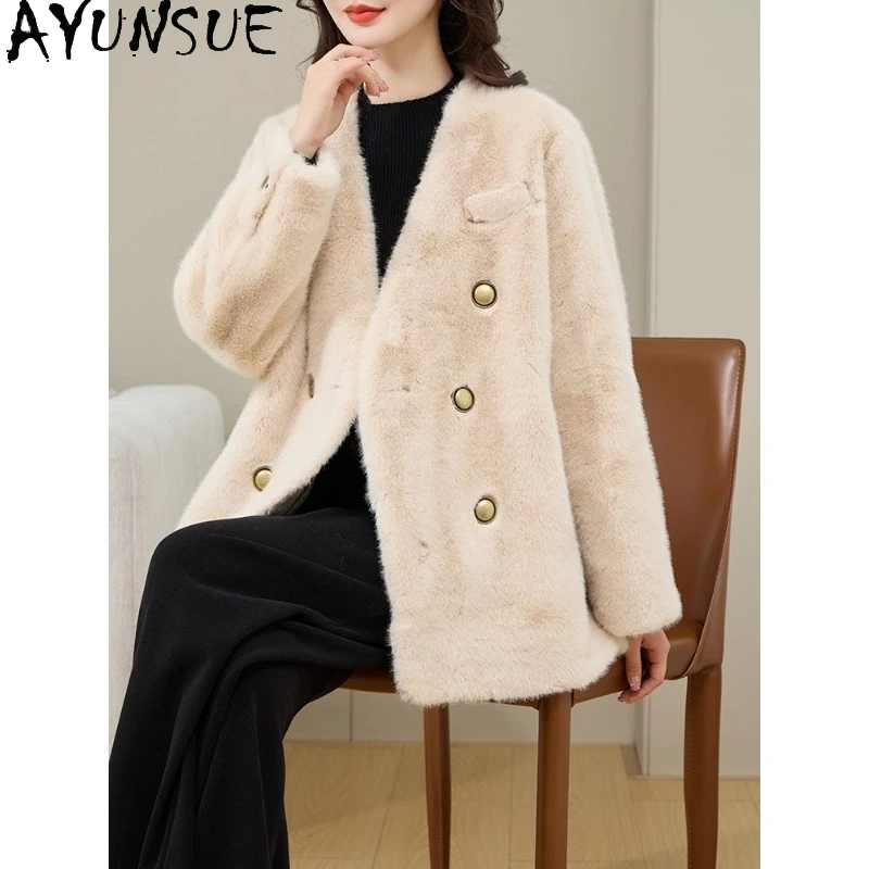 معطف فرو AYUNSUE للسيدات وصل حديثًا معاطف وسترات شتوية للسيدات ملابس مكتبية ملابس نسائية عالية الجودة ملابس نسائية شوباب Жénska