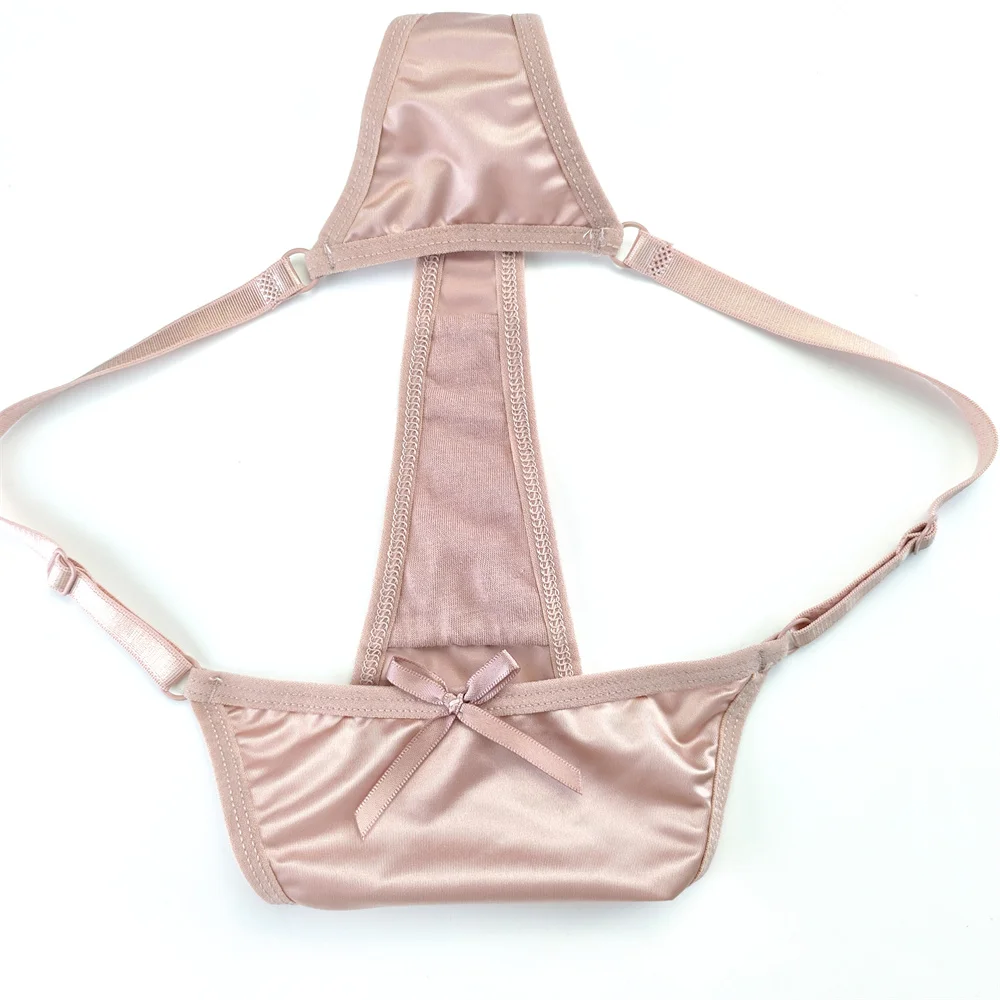 3ks/sada lesklých saténových růžových tanga s nízkým pasem, dámské hladké hedvábné tangá, sexy, plus size kalhotky - náhled 6