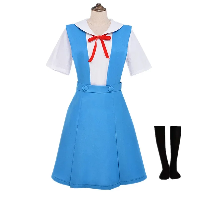 에반게리온 원피스 여성용 섹시한 코스프레 코스튬 교복, 가발 및 검은 양말, 휴일 공연 의상, 애니메이션 신제품