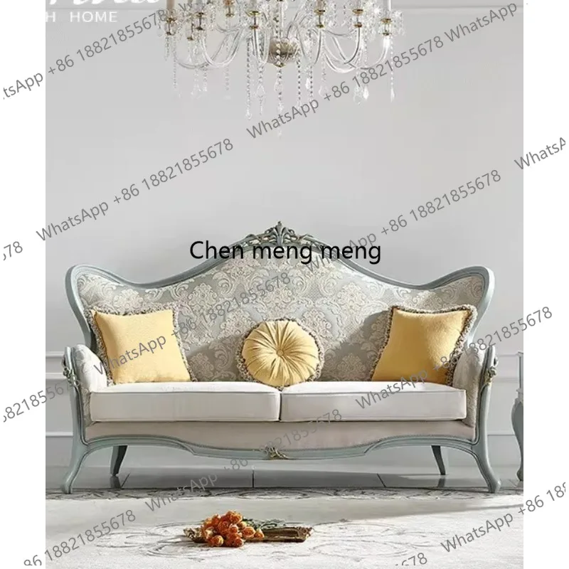 

French pastoral furniture European living room jacquard flannel solid wood sofa