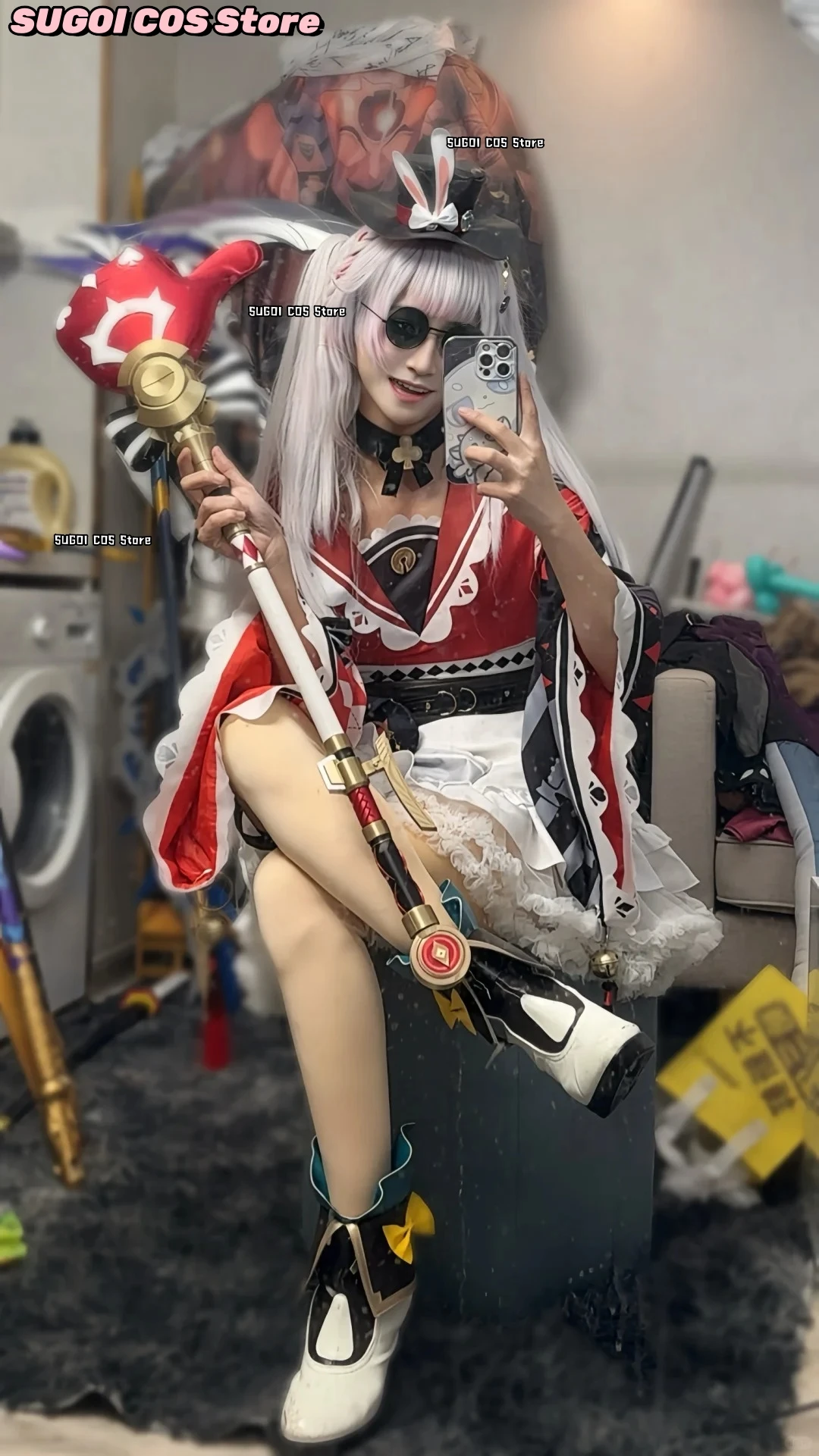 

aBcSCS@Anime Game Honkai：Star Rail Cosplay Sparkle SP Costume Red Black Plaid Dress Magical Uniform Clown Styles Goth Lolita