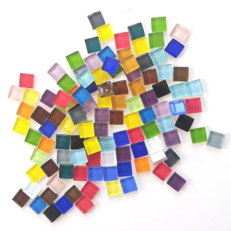 300g/10.58oz(Approx. 300pcs) Glass Mosaic Tiles 1cm/0.39in Square Craft Tile DIY Mosaic Making Materials 0.4cm/0.15in Thickness