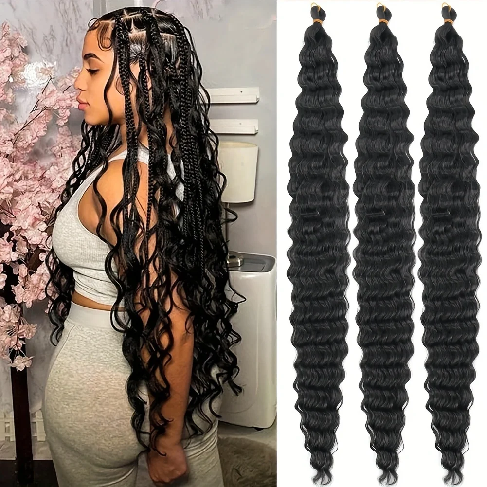 

Long Ocean Wave Crochet Hair 32 Inch Deep Wave Curly Wavy Braiding Hair Extensions Synthetic Curly Crochet Hair For Women