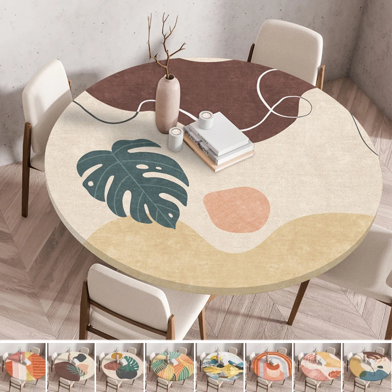 

Elastic Fitted Round Plastic Vinyl Table Cloth Waterproof Backing Elastic Edge Tischdecke Table Cover 60 70 80 90 100 120 140cm