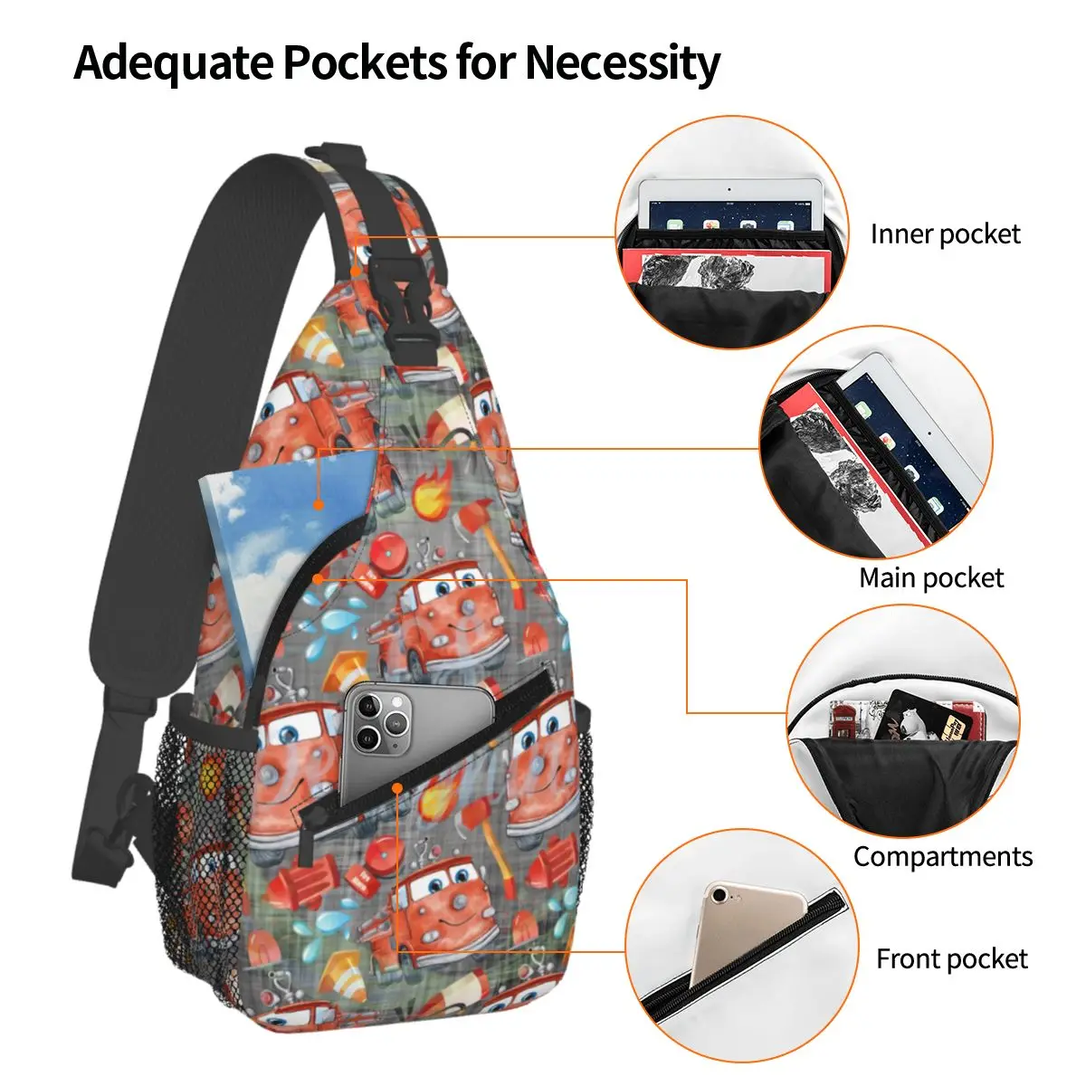Custom Lightning McQueen Cars Pattern Backpack Traveling Hiking Bags Shoulder Crossbody Chest Backpack Sling Crossbody Backpack