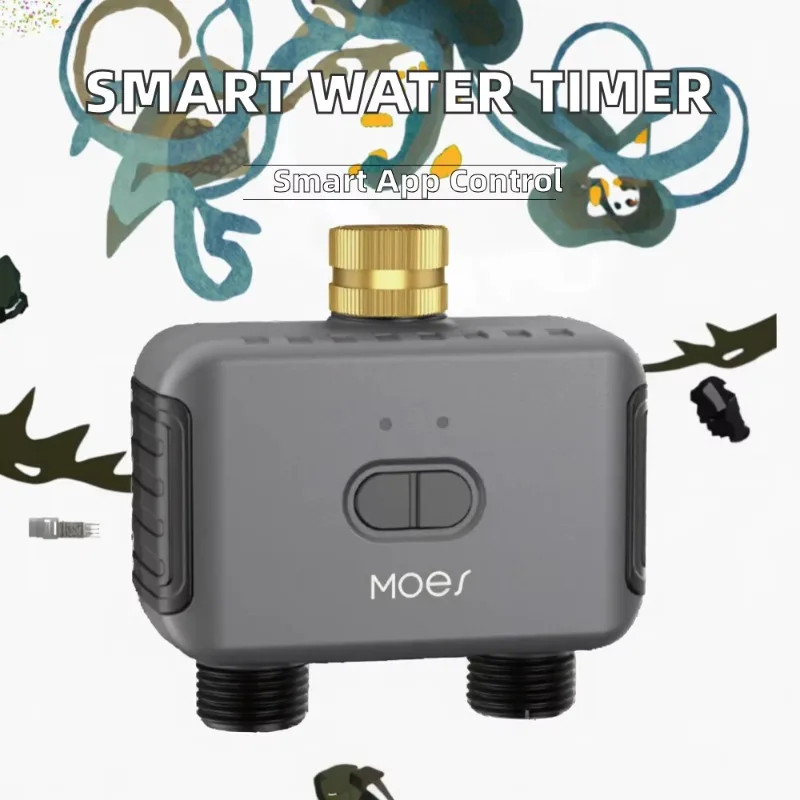 Smart for Flip Design PC Material TFT Display Water Timer Home Irrigation App Control 4 AA Battery 2 Outlet Rain Delay Filter