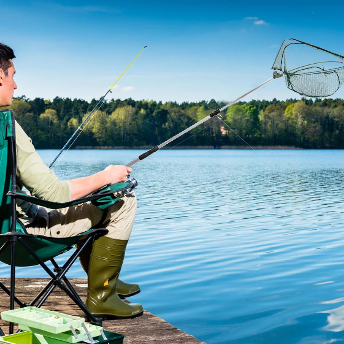 1Pcs New 190cm Telescopic Landing Net Folding Fishing Pole Extending Fly Carp Course Sea Mesh Fishing Net For Fly Fishing