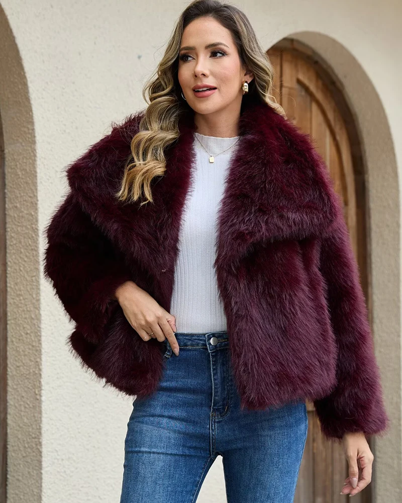 Women's Faux Fur Effect Short Jacket Thicken Coat for Women 2026 New Fashion Autumn Winter Warm Parkas Chic Lady Outerwear