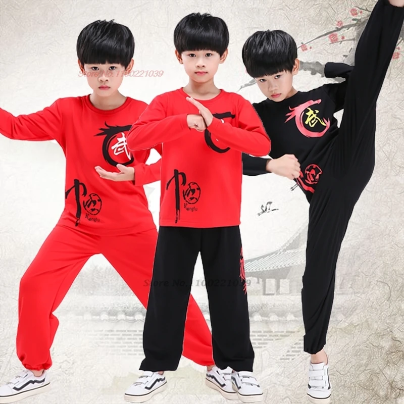 2024 chinese vintage children wushu shaolin uniform wushu kung fu clothing martial arts training exercise sports shirt+pants set