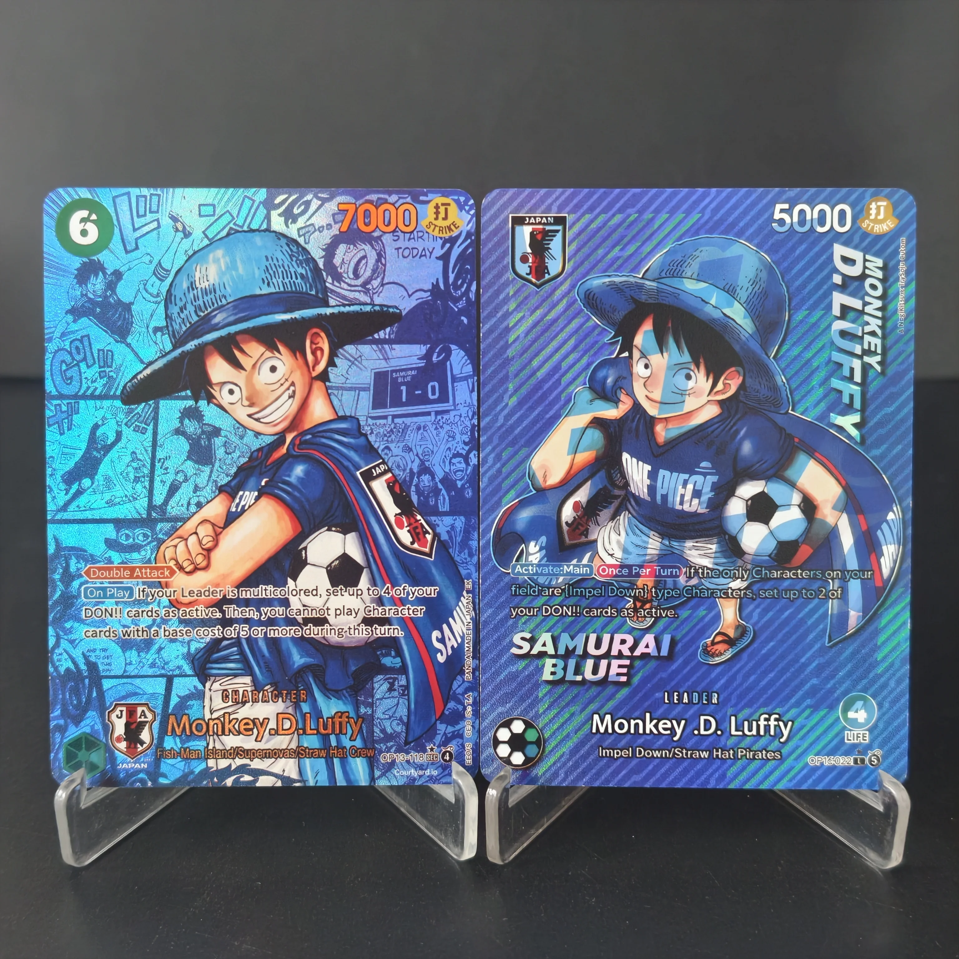Proxy One Piece Card Monkey D Luffy Football Theme Holo Foil Textured Card DIY English TCG Anime Game Collectible Card