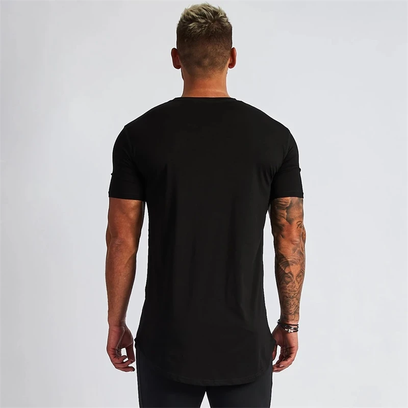 Cotton slim fitting men short sleeve T-shirt round neck casual streetwear men's top jogger gym running exercise sportswear