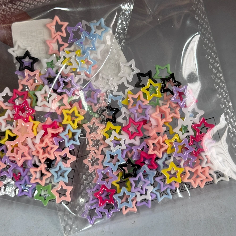 

100Pcs Colorful Pentagram Resin Nail Charms #7/8mm Hollowed Out Star Heart Circle Nail Art Decoration Kawaii Crafts Hairpin Decr