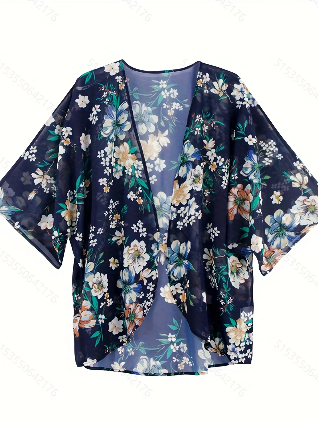 Odoodem Damen Plus Size Blumen druck Halbarm Open Front Cardigan lässig und stilvoll vertuschen