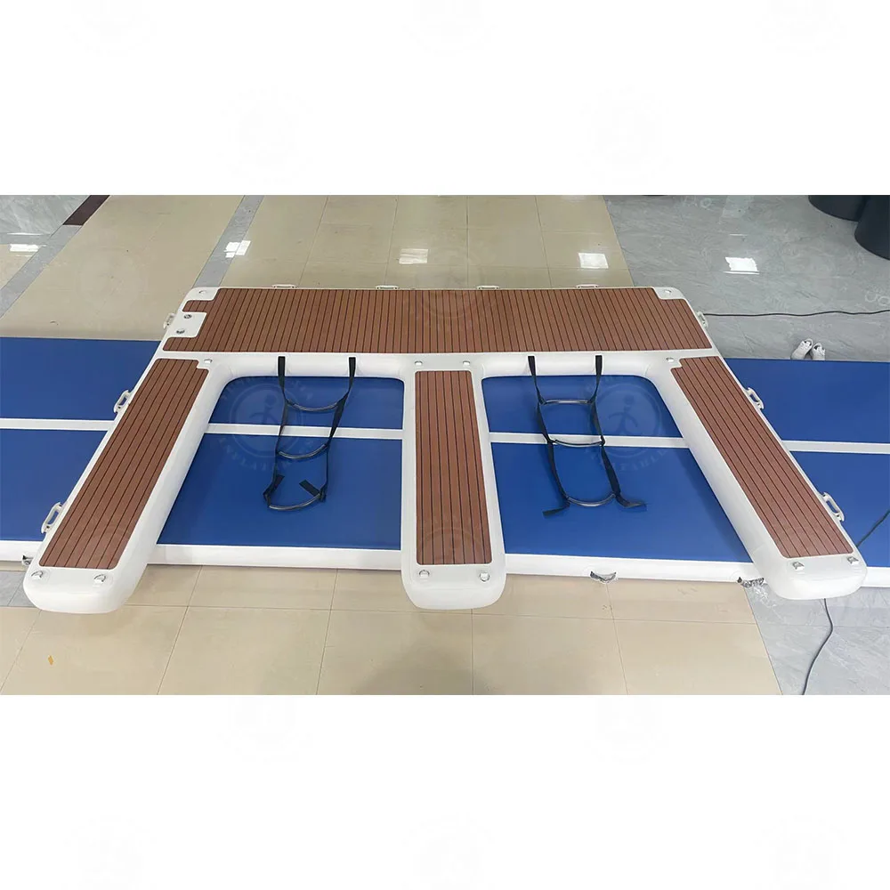2026 Heavy Duty DropStitch Inflatable Yacht Dock Platform with Climbing Ladders Floating Water Mat for Yacht Swimming Trampoline