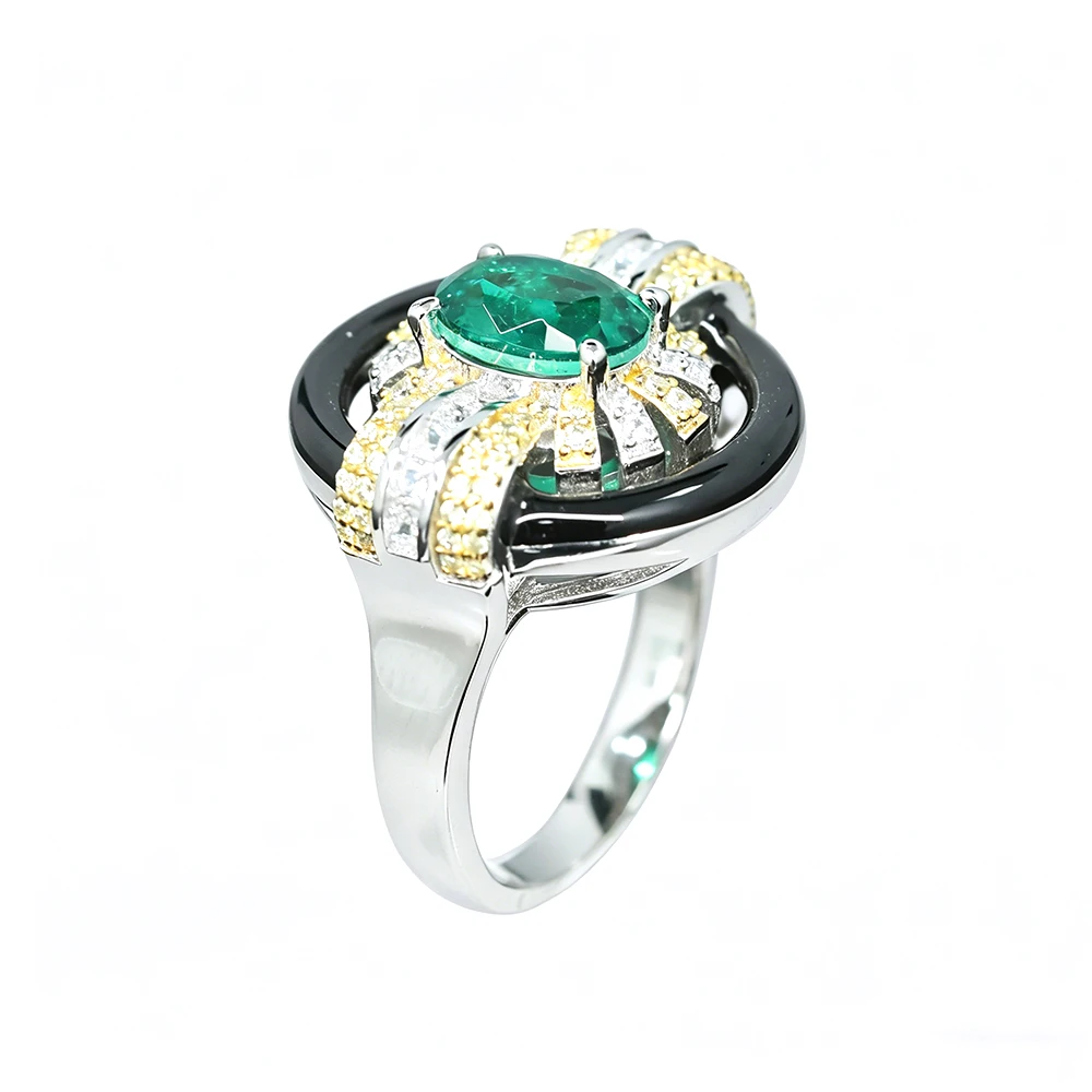Vintage Art Deco Artificial Emerald Ring 925 Sterling Silver Luxury Statement Cocktail Fine Jewelry for Women's Party Daily Gift