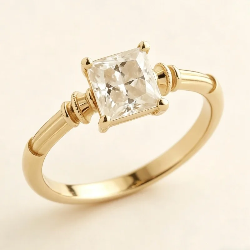 

Ladies' luxurious classic gold inlaid square zirconia simple and versatile temperament diamond ring