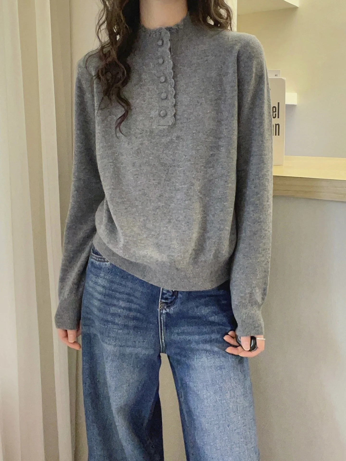 

Korean Style Commute Loose Knitted Sweater Thickened Winter Pure Color Fashionable Base Layer Shirt Women's plus Size Inner Wear