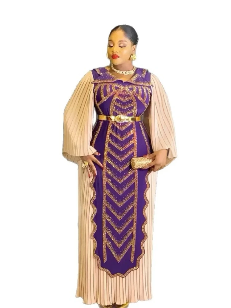 

African Party Dresses for Women Elegant Turkey Muslim Wedding Evening Gown Plus Size Dashiki Diamond Pleated Long Dress 2026